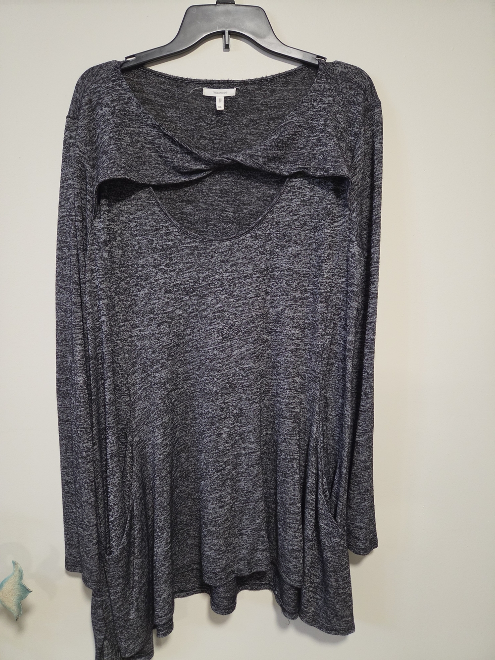 Long Sleeve Charcoal Nursing Tunic Top with Discreet Panel